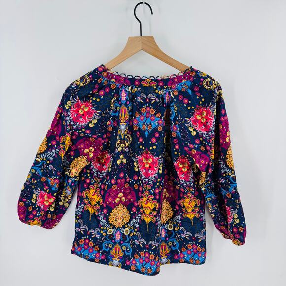 Talbots Boho Floral Print Peasant Blouse Multicolor Long Sleeve Size Small - Picture 2 of 7